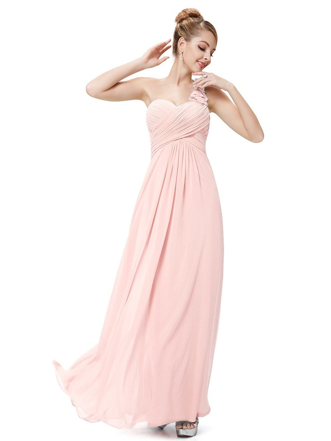 Flowers One Shoulder Chiffon Maxi Evening Dress On Luulla